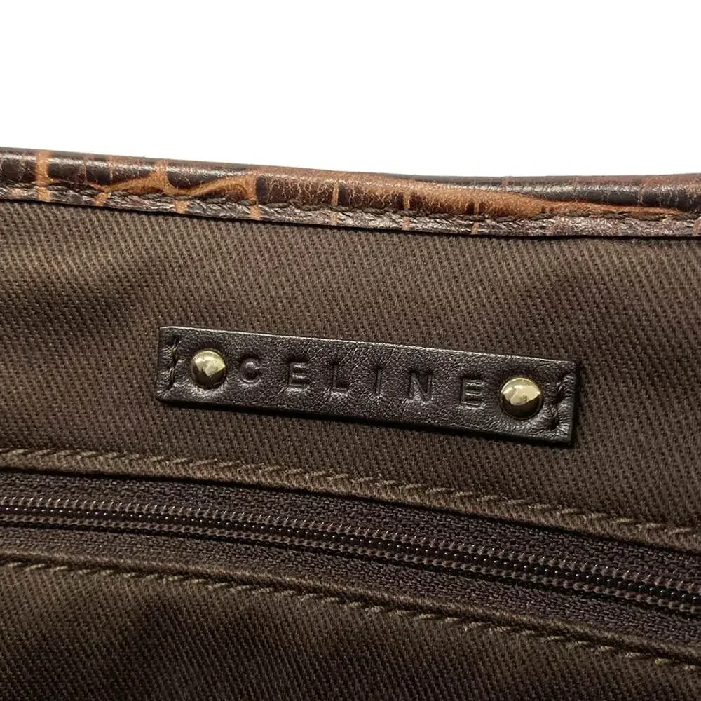 Celine Macadam Tote Bag Dark Brown Beige Jacquard Leather